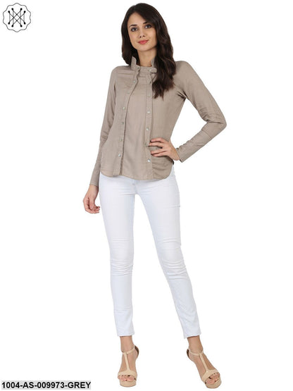 Light Grey Full Sleeve Rayon Slub Tunic