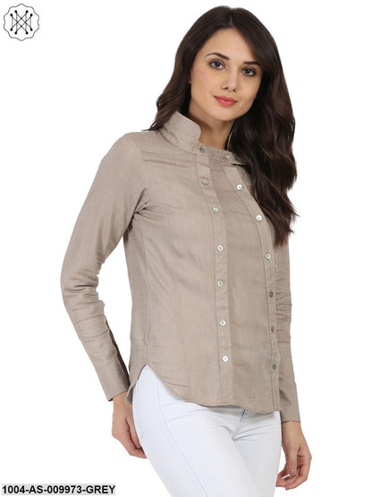 Light Grey Full Sleeve Rayon Slub Tunic