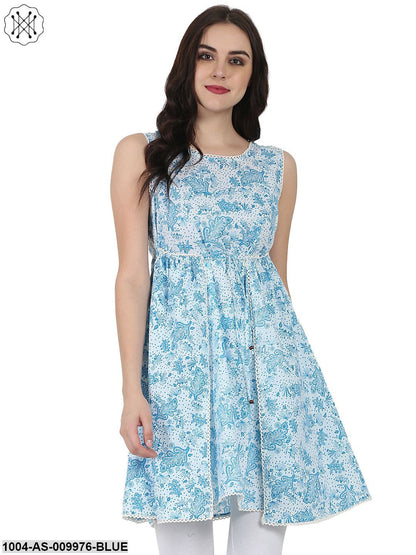 Blue Printed Sleeveless Cotton Tunic