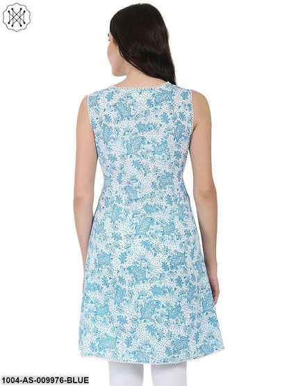 Blue Printed Sleeveless Cotton Tunic