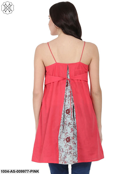 Pink Shoulder Strap Cotton Yoke Printed Tunic