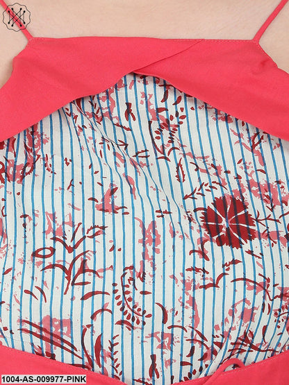 Pink Shoulder Strap Cotton Yoke Printed Tunic