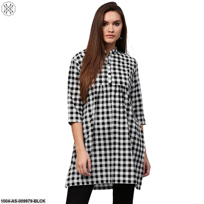 Black Printed 3/4Th Sleeve Cotton Tunic