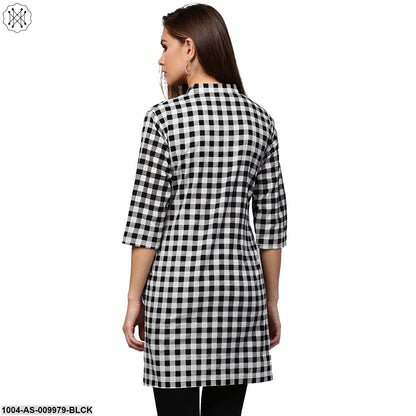 Black Printed 3/4Th Sleeve Cotton Tunic