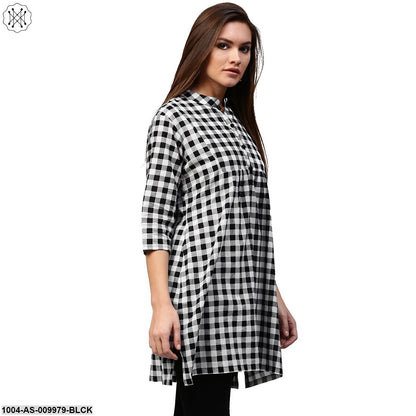 Black Printed 3/4Th Sleeve Cotton Tunic