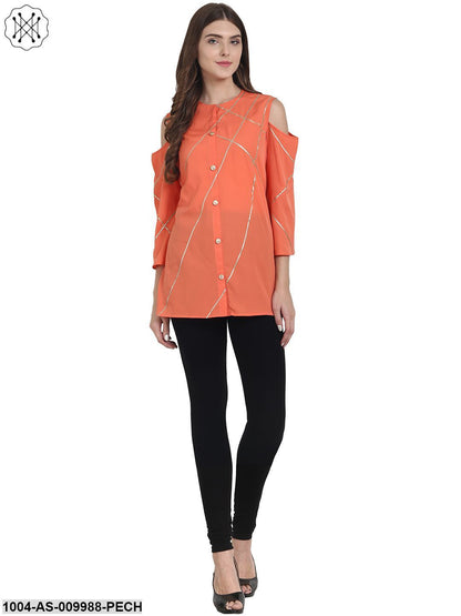 Peach 3/4Th Sleeve Crepe Tunics With Gotta Work
