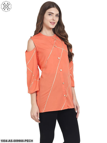 Peach 3/4Th Sleeve Crepe Tunics With Gotta Work