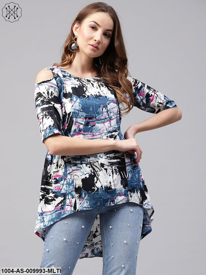 Multi Printed Half Cold Shoulder Sleeve Rayon Tunics