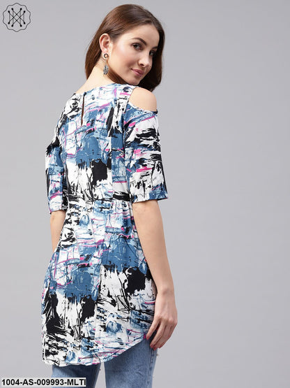 Multi Printed Half Cold Shoulder Sleeve Rayon Tunics