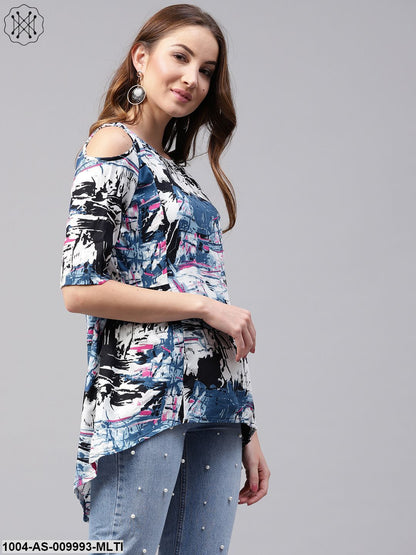 Multi Printed Half Cold Shoulder Sleeve Rayon Tunics
