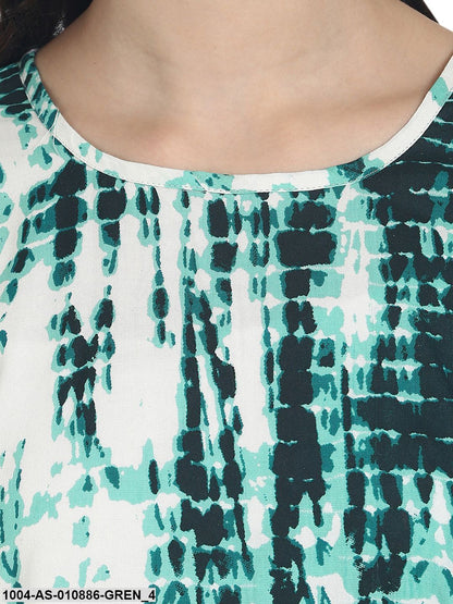 Rayon Green Tie Dye Printed Sleevless Tunics