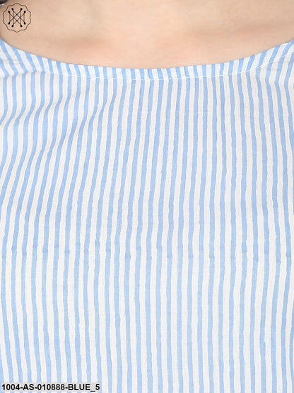 Blue Striped Half Sleeve Cotton Tunic