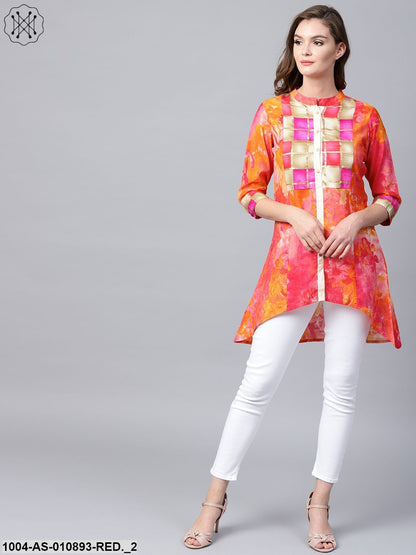 Red Foil Printed 3/4Th Sleeve Cotton Tunic