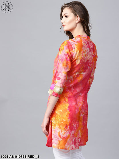 Red Foil Printed 3/4Th Sleeve Cotton Tunic