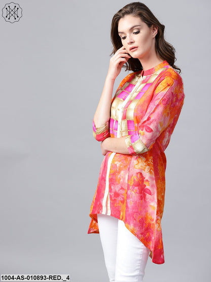 Red Foil Printed 3/4Th Sleeve Cotton Tunic