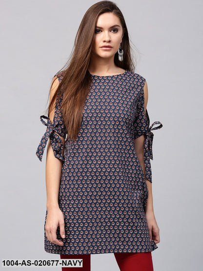 Navy & Maroon Printed Tunic