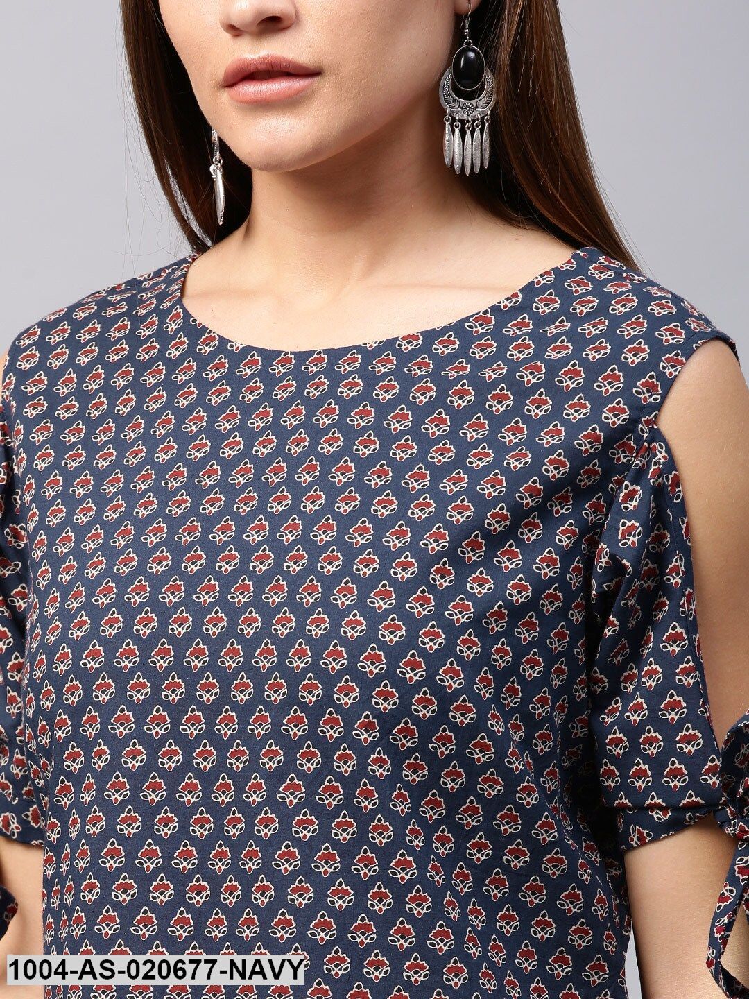 Navy & Maroon Printed Tunic