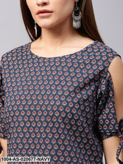 Navy & Maroon Printed Tunic