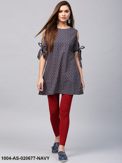 Navy & Maroon Printed Tunic