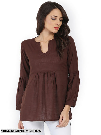Coffee Brown Solid Pleated Tunic