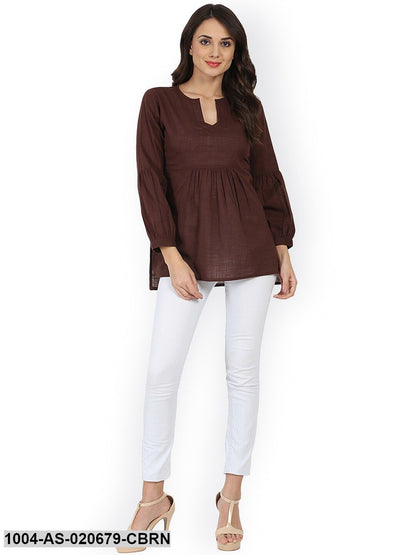 Coffee Brown Solid Pleated Tunic