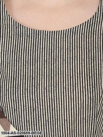 Beige & Brown Printed Layered A-Line Tunic