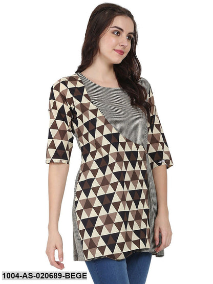 Beige & Brown Printed Layered A-Line Tunic