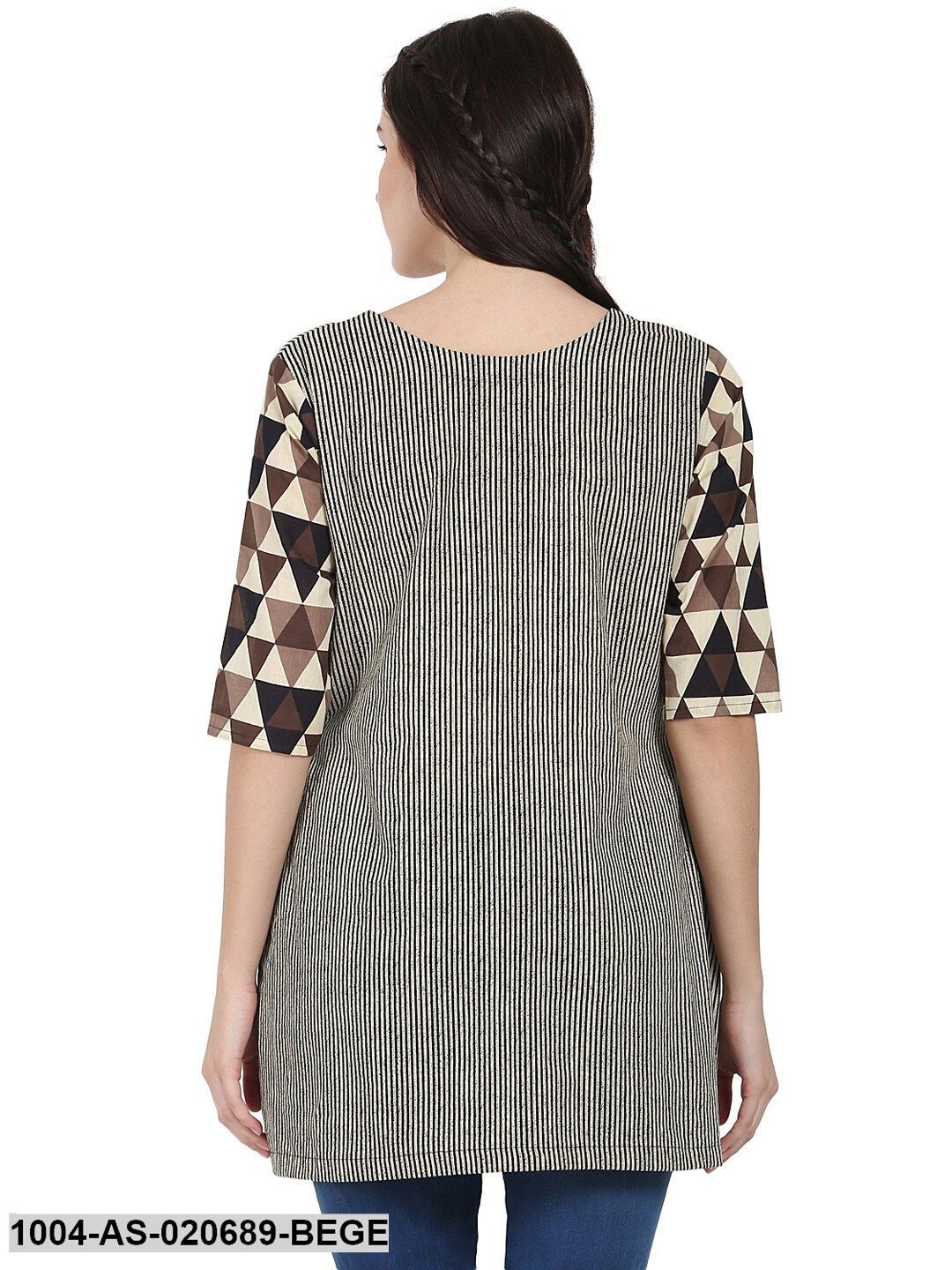 Beige & Brown Printed Layered A-Line Tunic