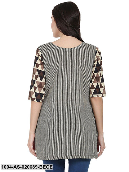 Beige & Brown Printed Layered A-Line Tunic