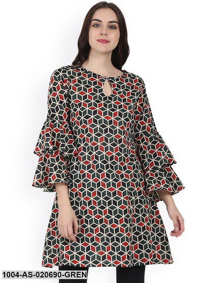 Green & Red Printed Tunic