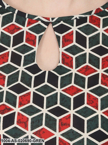 Green & Red Printed Tunic