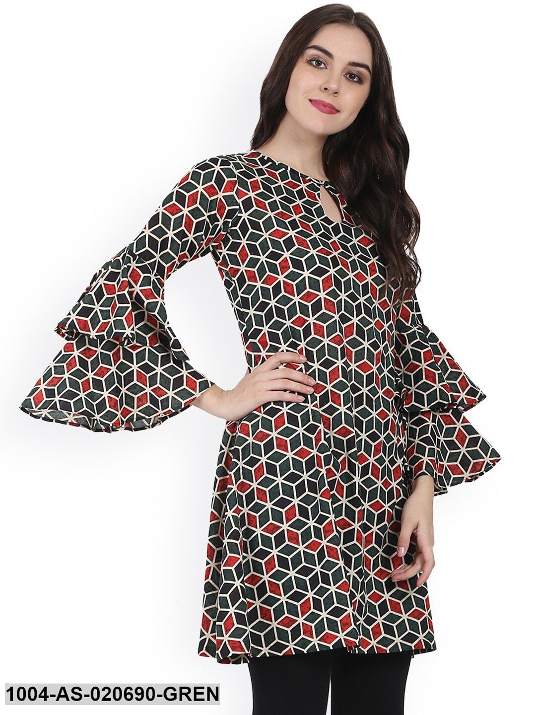 Green & Red Printed Tunic