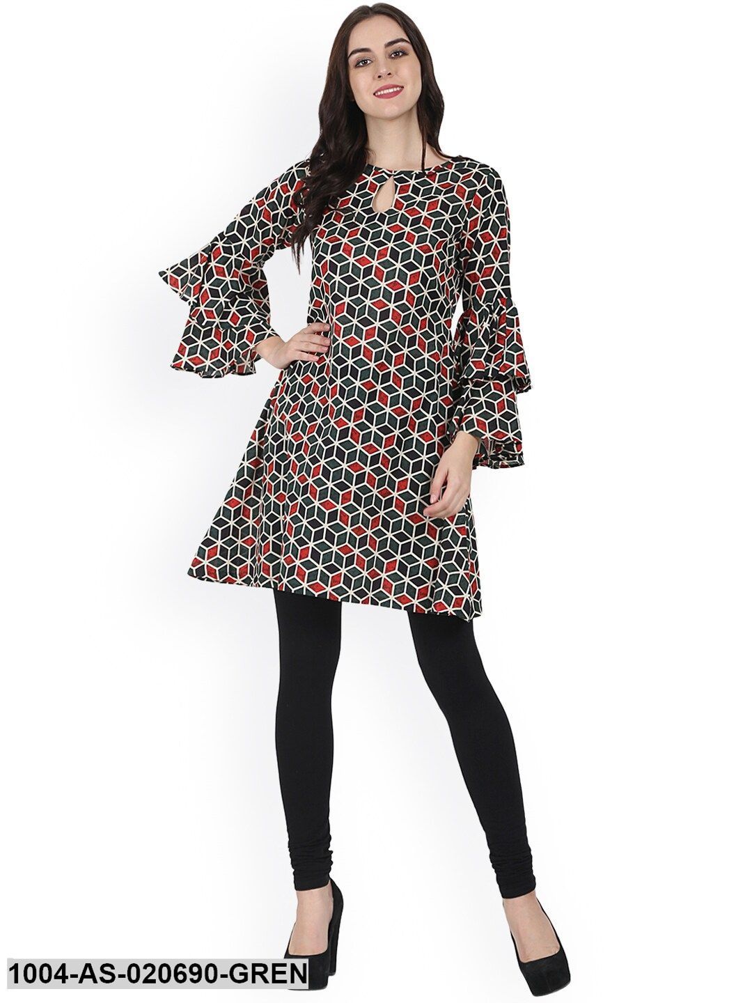 Green & Red Printed Tunic