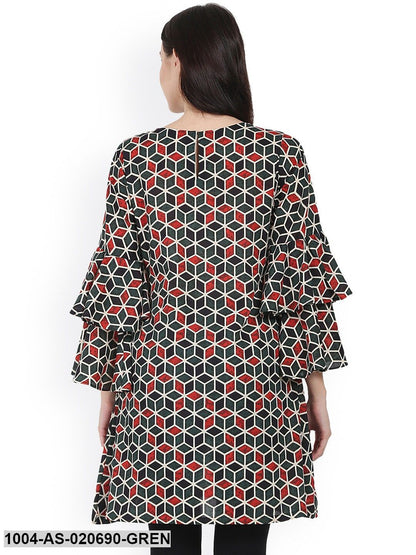 Green & Red Printed Tunic