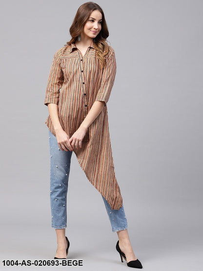 Beige & Maroon Striped Tunic