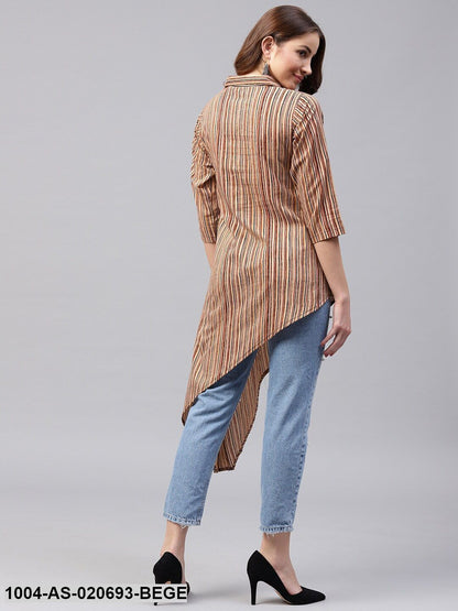 Beige & Maroon Striped Tunic