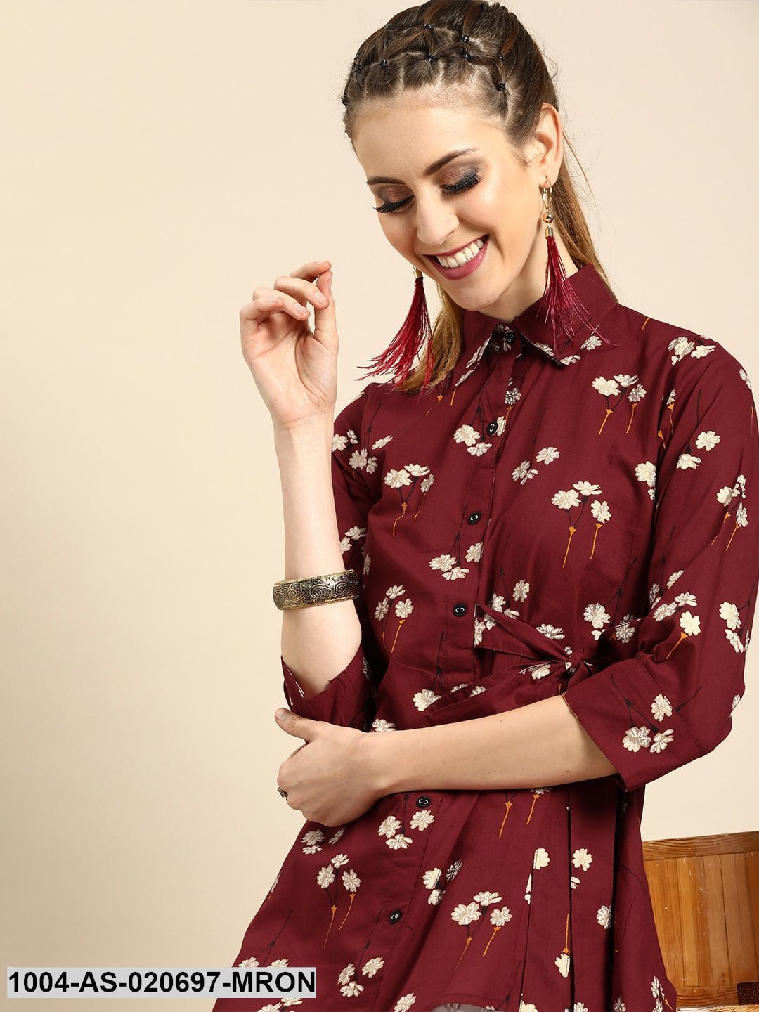 Asymmetric Tunic With front tie-up detail