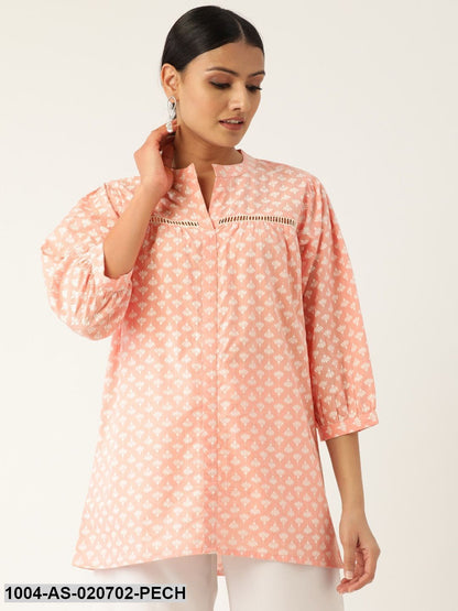 Peach-Coloured & White Floral Print Tunic