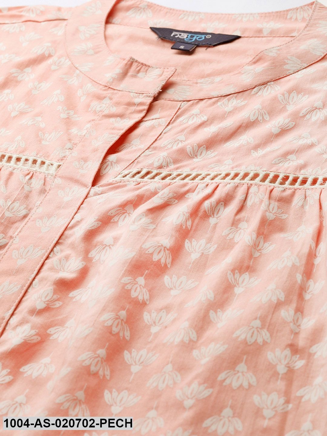 Peach-Coloured & White Floral Print Tunic