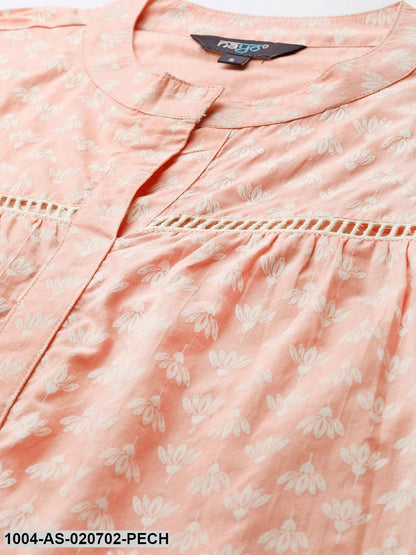 Peach-Coloured & White Floral Print Tunic