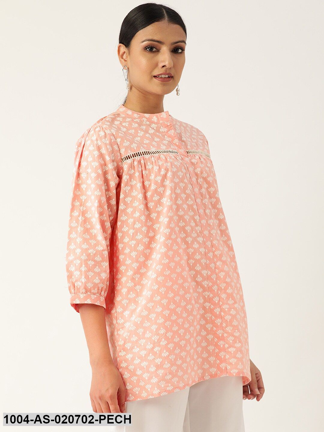 Peach-Coloured & White Floral Print Tunic