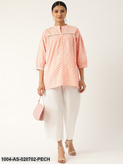 Peach-Coloured & White Floral Print Tunic