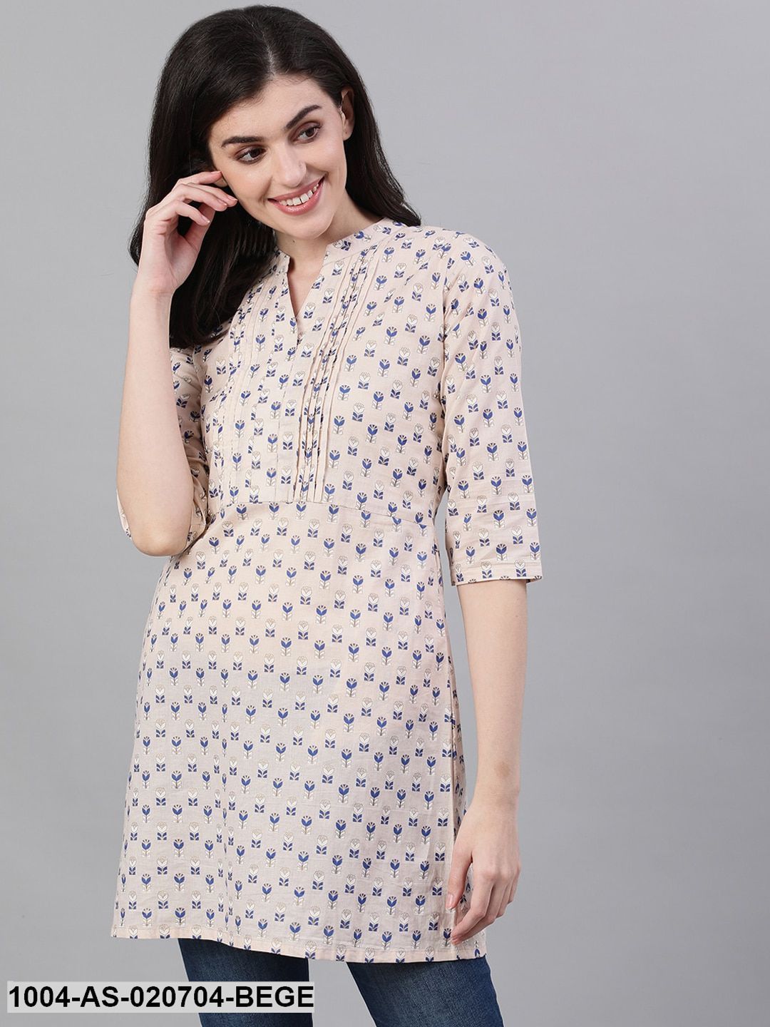 Beige & Blue Printed Tunic