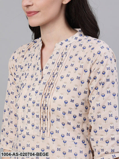 Beige & Blue Printed Tunic