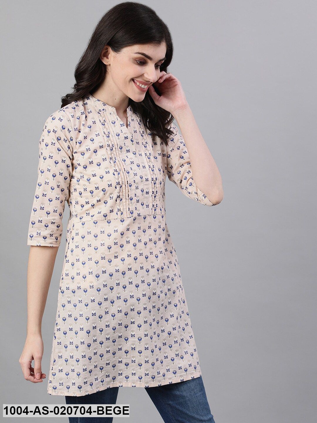 Beige & Blue Printed Tunic