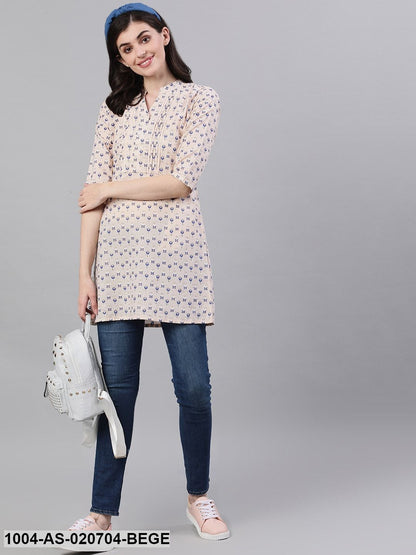 Beige & Blue Printed Tunic