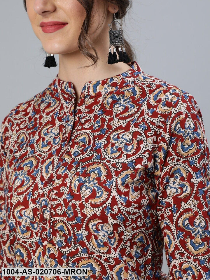 Maroon &amp; Cream-Coloured Printed Tunic