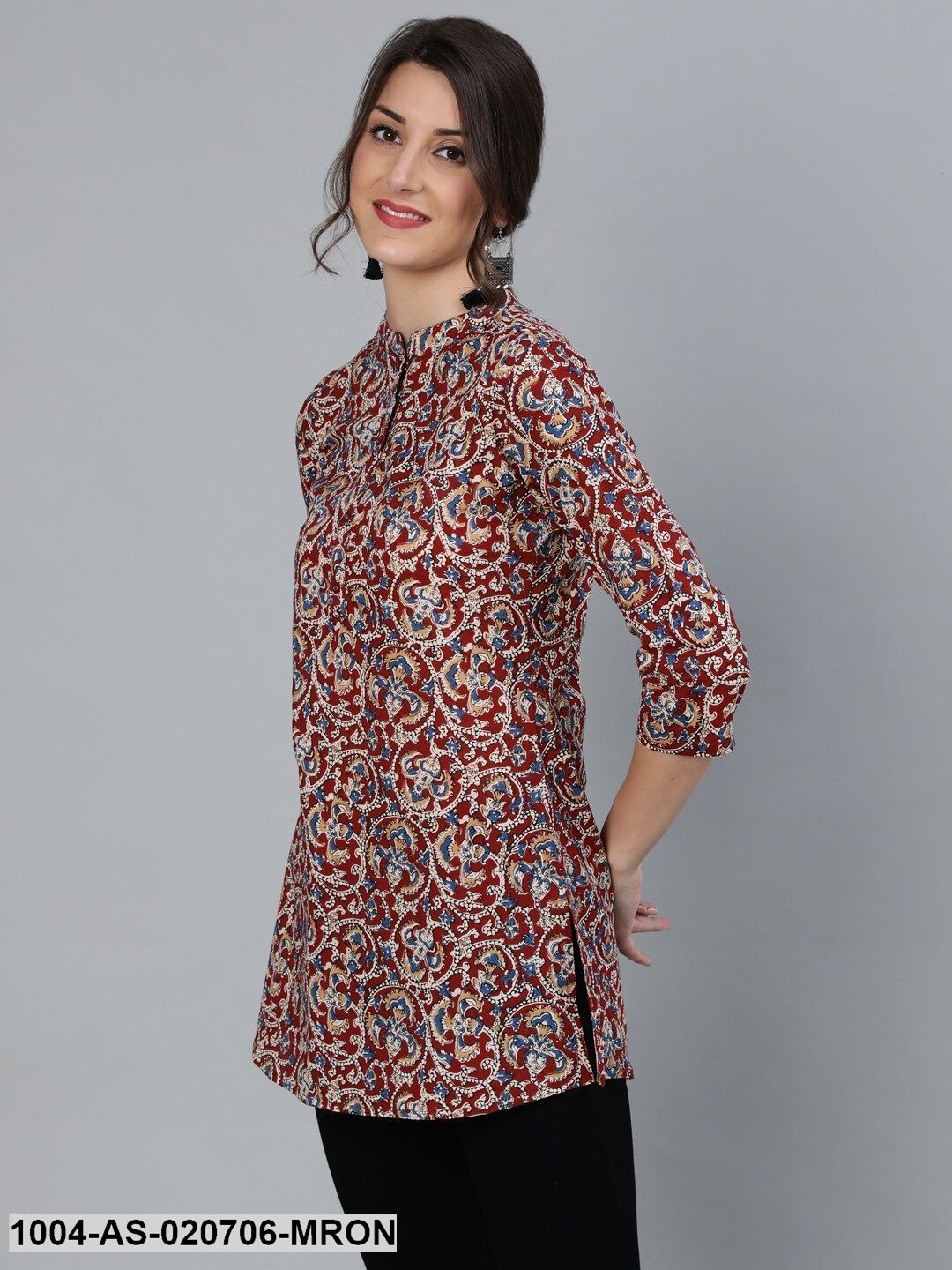 Maroon &amp; Cream-Coloured Printed Tunic