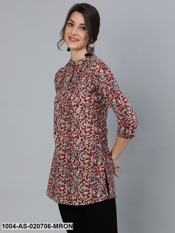 Maroon &amp; Cream-Coloured Printed Tunic
