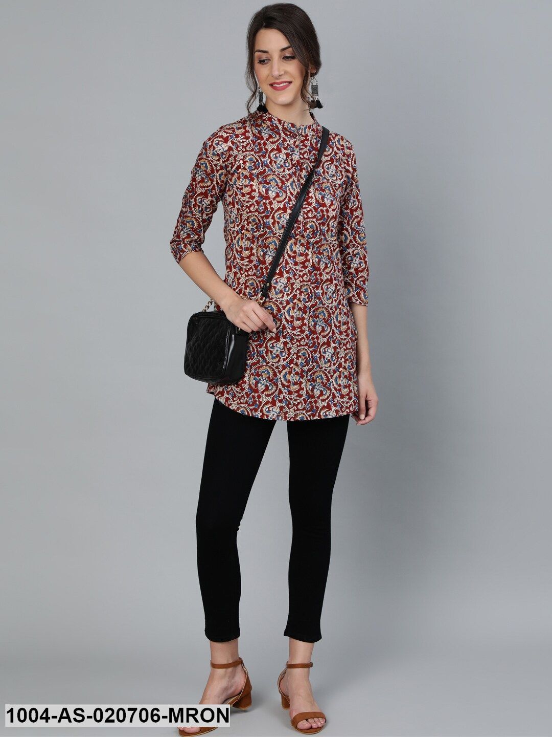 Maroon &amp; Cream-Coloured Printed Tunic
